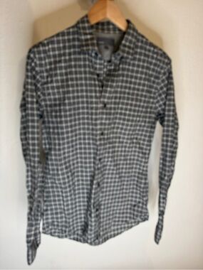 Vince Plaid Button Front Shirt Small Black Gray Cotton Long Sleeve Top.